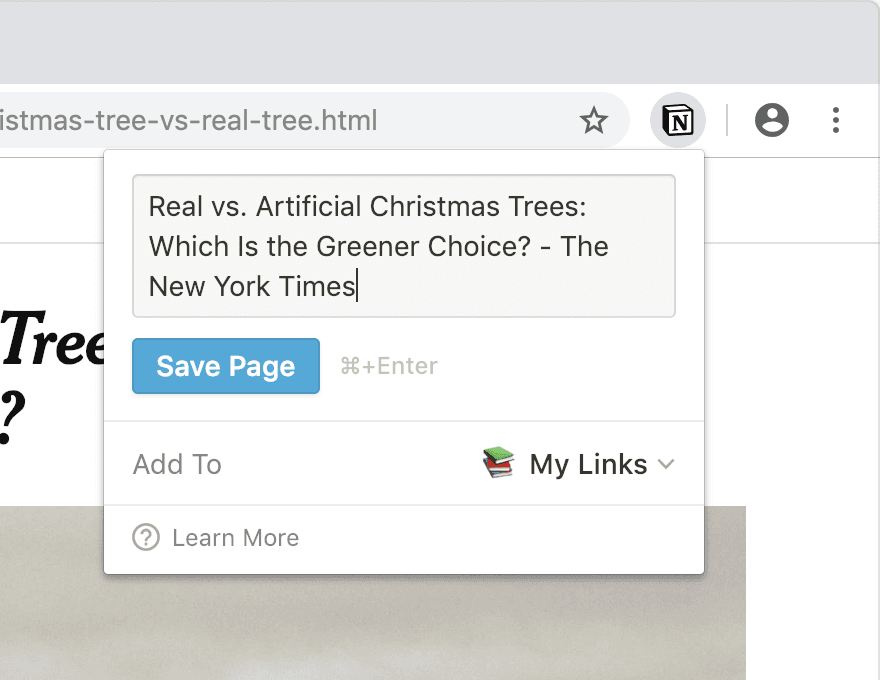 Web Clipper在 Notion 中保存页面的截图