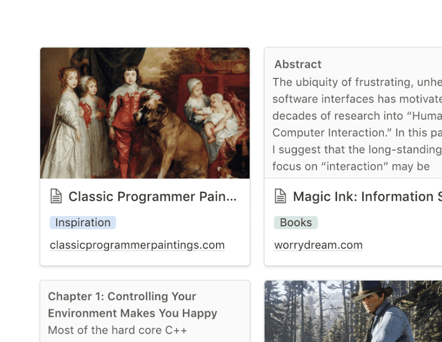 Notion数据库中多个条目的截图