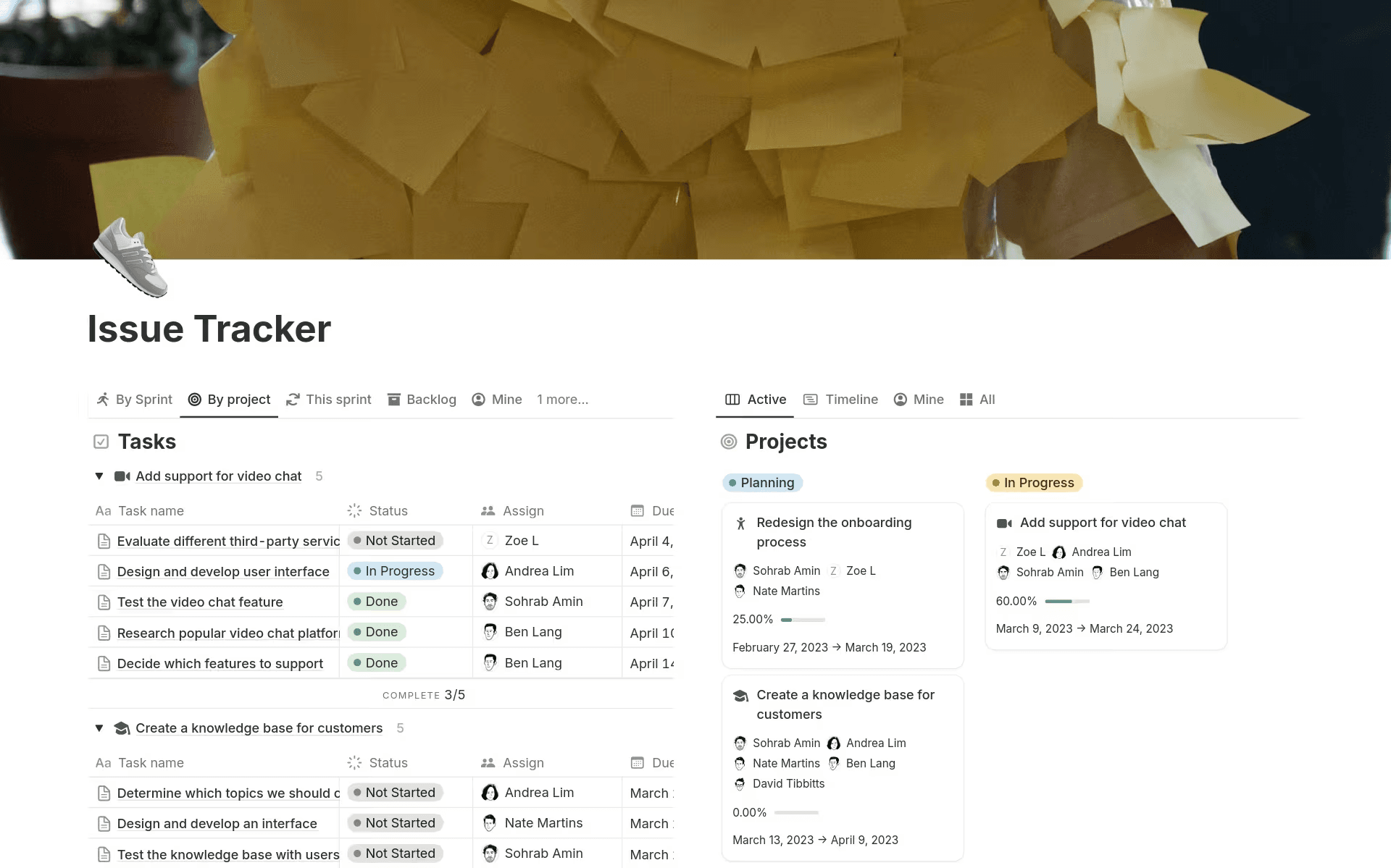 Notion’s Issue Tracker template
