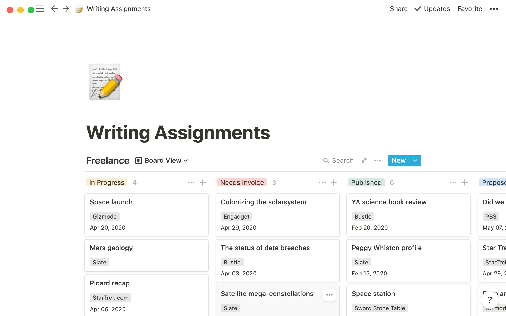 Swapna uses a Notion board to organize all her freelance projects.