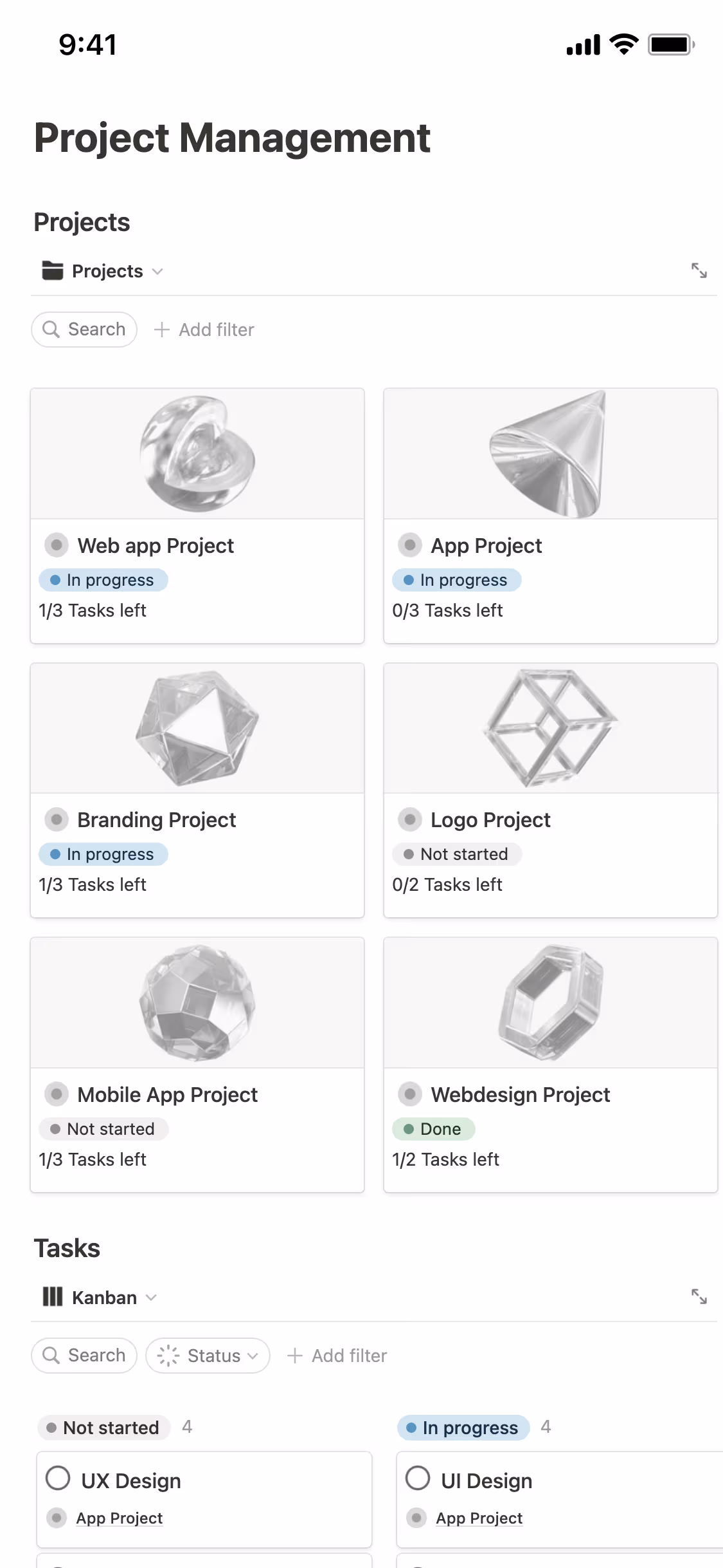Notion 的移动应用程序的屏幕截图