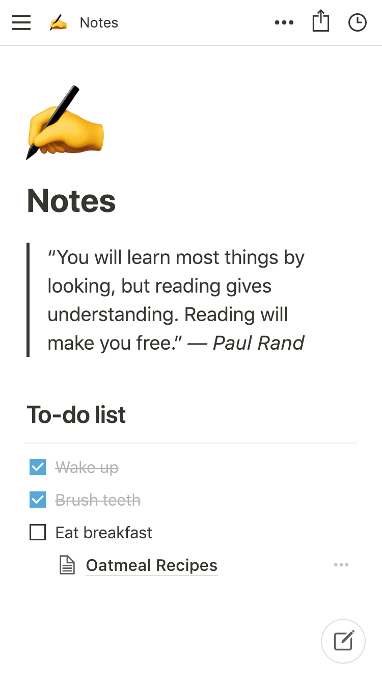 Notion 移动应用在 iPhone 上的截图